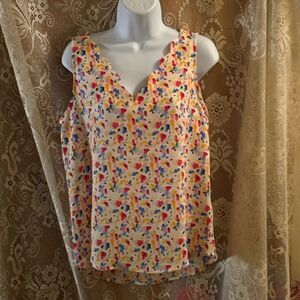 Gloson Women's size PS Pink Yellow Blue Abstract Scallop Neck Sleeveless Top‎